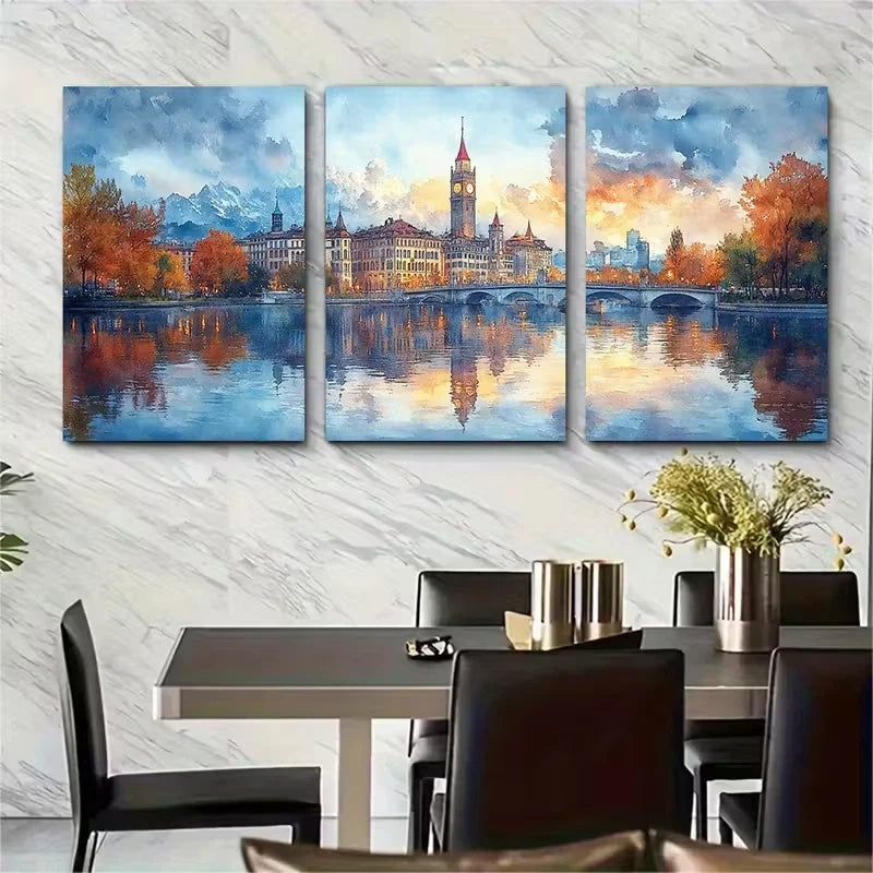3pcs Zurich Skyline Watercolor Metal Print Ready to Hang Art