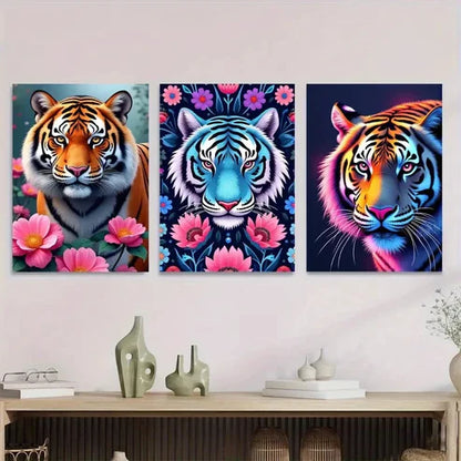 3pcs Vibrant Tiger Modern Picture Wall Art Set Canvas Unframed - High Quality Print 100% Australian Made Wall Canvas