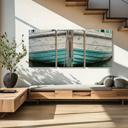 3pcs Vintage Weathered Wooden Boat Wall Art Set Canvas Framed 50x70cm - High Quality Print 100% Australian Made Wall Canvas Ready to Hang - Bella Home Decor