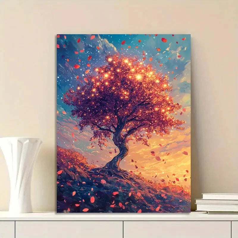 Beautiful Tree with Colorful Leaves Stands Hillside  40x60cm Metal Print Ready to Hang - Bella Home Decor