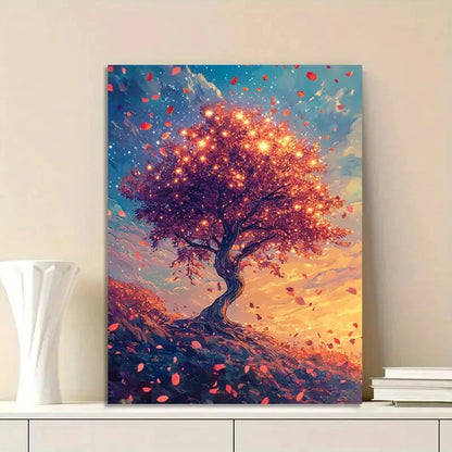 Beautiful Tree with Colorful Leaves Stands Hillside  40x60cm Metal Print Ready to Hang - Bella Home Decor