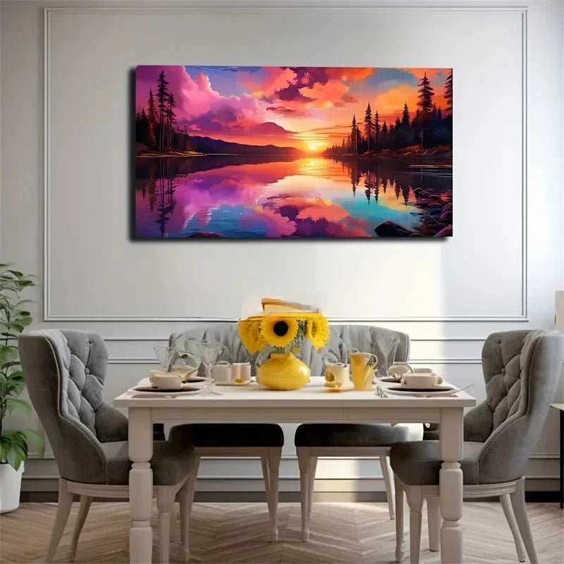 Harmonious Sunset Scene Space Wall Art Canvas Office Home Room Framed 120x60cm
