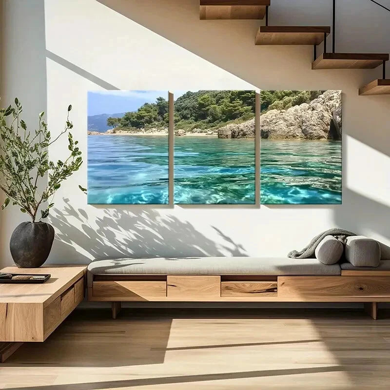 3pcs Clear Waters Lush Greenery Rocky Shoreline Metal Print Ready to Hang Art - Bella Home Decor