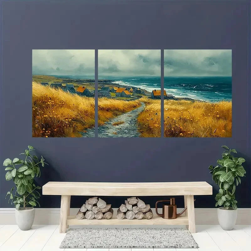 3pcs Doolin Painting County Clare Art Irish VillageMetal Print Ready to Hang Art - Bella Home Decor
