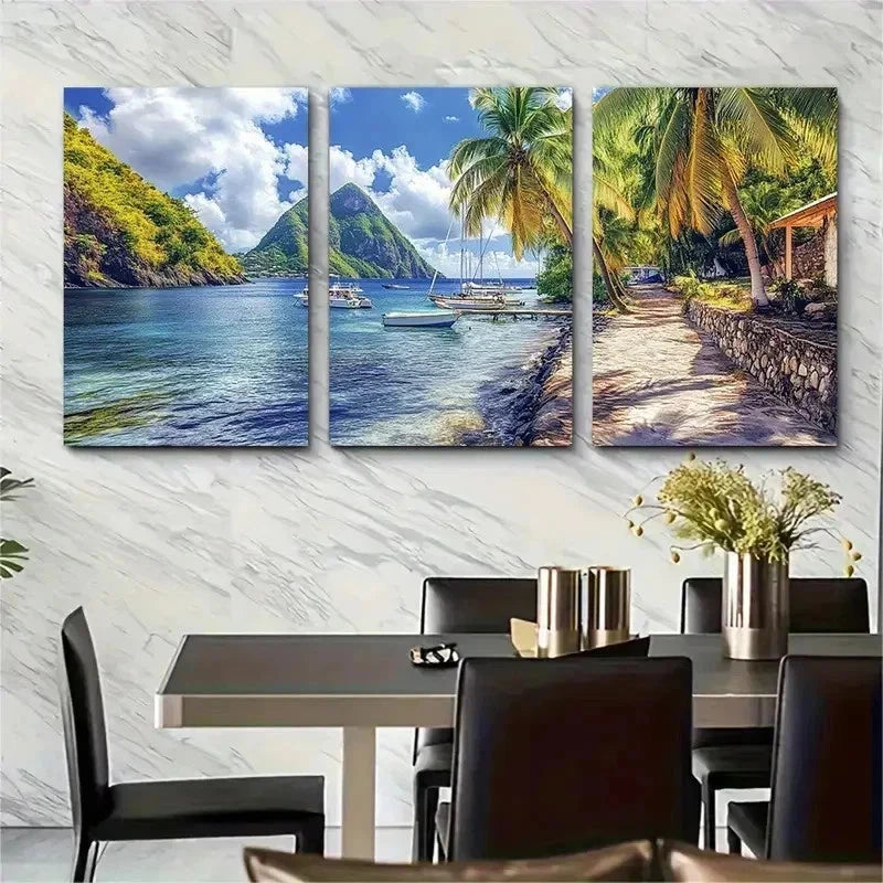 3pcs Vibrant Tropical Beach Scene H  Wall Art Set Canvas Framed 60x90cm - High Quality Print 100% Australian Made Wall Canvas Ready to Hang - Bella Home Decor
