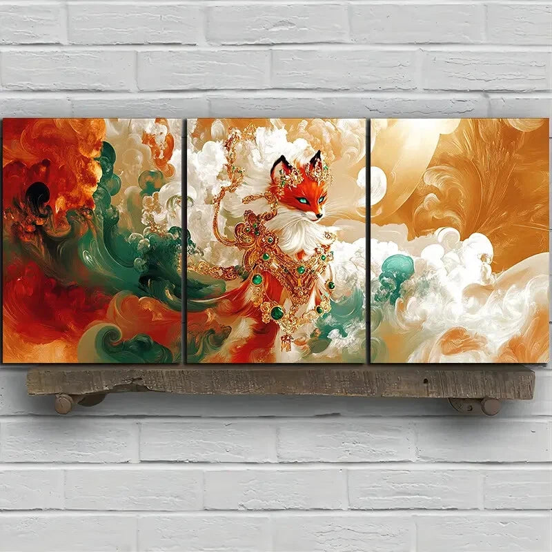 3pcs Abstract Fox Design Colourful Metal Print Ready to Hang Art - Bella Home Decor