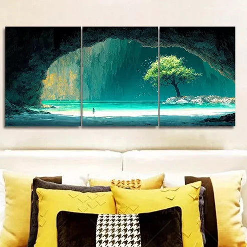 3pcs The Interior View Of A Cave Nature Wall Art Canvas Unframed - High Quality Print 100% Australian Made Wall Canvas