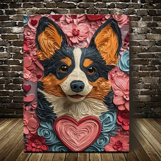 'Featuring a Tri-Colored Corgi Design Painting 40x60cm Metal Print Ready to Hang