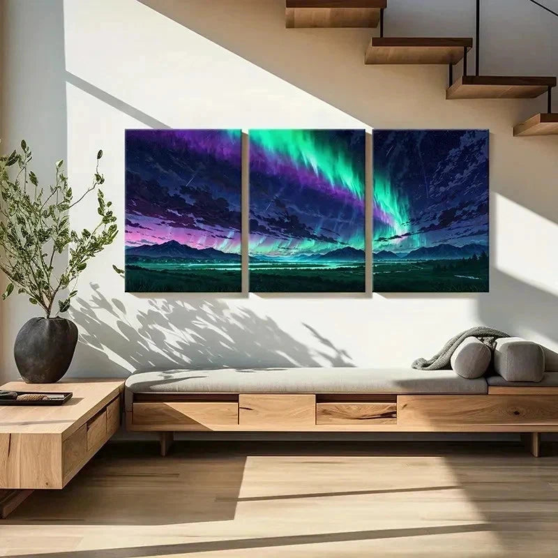 3pcs Anime Aurora Northern Lights Modern Wall Art Set Canvas Framed 60x90cm - High Quality Print 100% Australian Made Wall Canvas Ready to Hang - Bella Home Decor