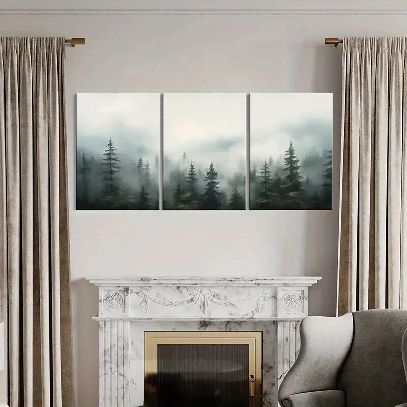 3pcs Misty Forest Serene Landscape Tranquil Metal Print Ready to Hang Art - Bella Home Decor