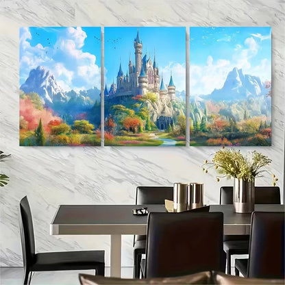 3pcs Whimsical Fairy Tale Landscape Metal Print Ready to Hang Art