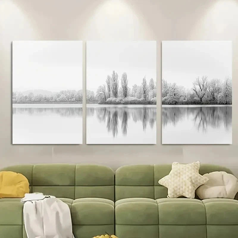 3pcs Winter Lake Scene and Reflections Metal Print Ready to Hang Art