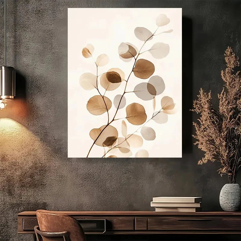 Beautiful Natural Elegance Leaf Beige & Brown Painting 40x60cm Metal Print Ready to Hang
