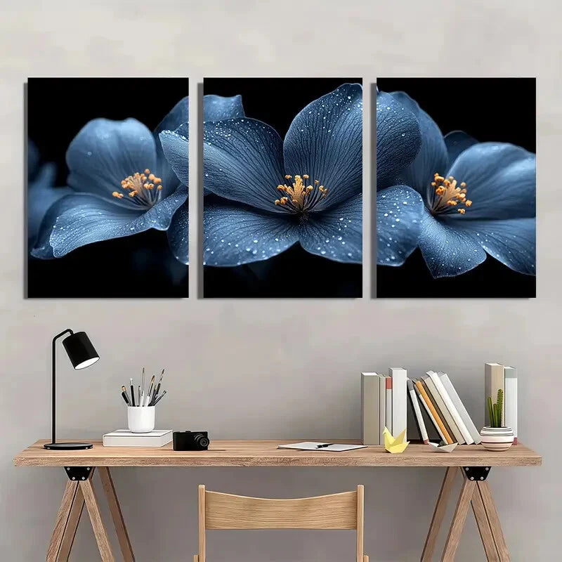 3pcs Abstract Black Flower Botanical Floral Metal Print Ready to Hang Art