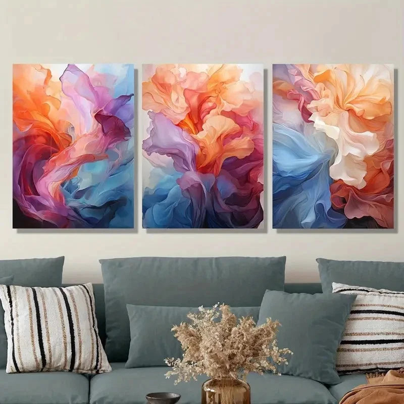 3pcs Abstract Art Dazzling Colorful Bright Metal Print Ready to Hang Art - Bella Home Decor