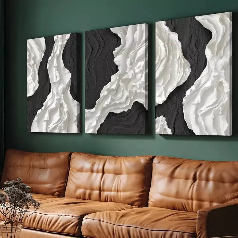 3pcs Abstract Black and White Wall Art Canvas Framed 40x60cm - High Quality Print 100% Australian Made Wall Canvas Ready to Hang - Bella Home Decor