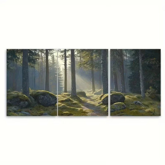 3pcs Black Forest in Morning Mist Wall Art Set Canvas Framed 60x90cm - High Quality Print 100% Australian Made Wall Canvas Ready to Hang