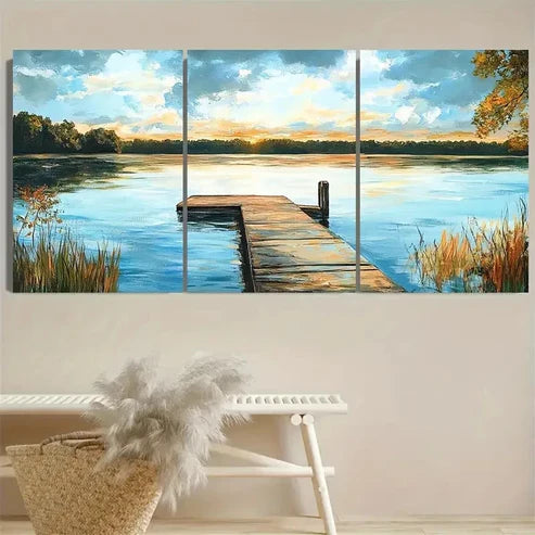 3pcs Serene Lake Elkhorn Maryland Wall Art Set Canvas Unframed - High Quality Print 100% Australian Made Wall Canvas