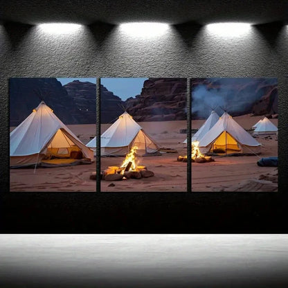3pcs Desert Campfire Scene Metal Print Ready to Hang Art - Bella Home Decor