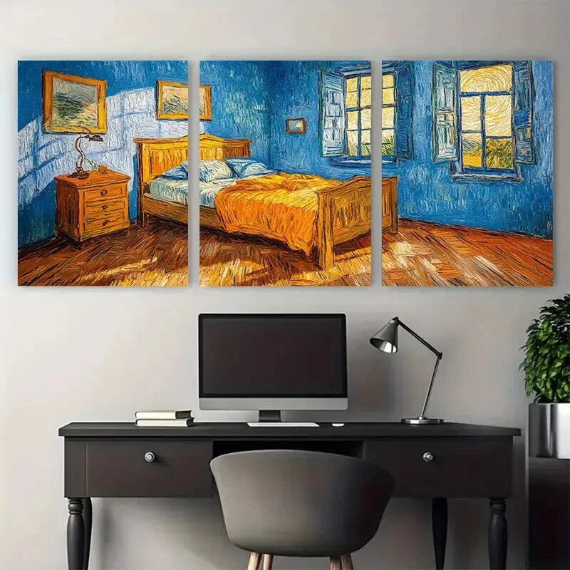 3pcs Vincent van Gogh's The Bedroom Metal Print Ready to Hang Art - Bella Home Decor