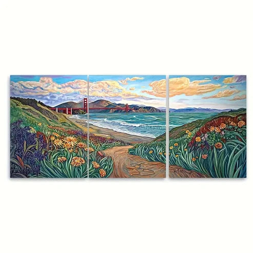 3pcs Baker Beach Golden Gate Bridge Wall Art Set Canvas Unframed - High Quality Print 100% Australian Made Wall Canvas - Bella Home Decor