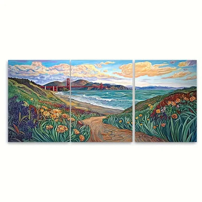 3pcs Baker Beach Golden Gate Bridge Wall Art Set Canvas Unframed - High Quality Print 100% Australian Made Wall Canvas - Bella Home Decor