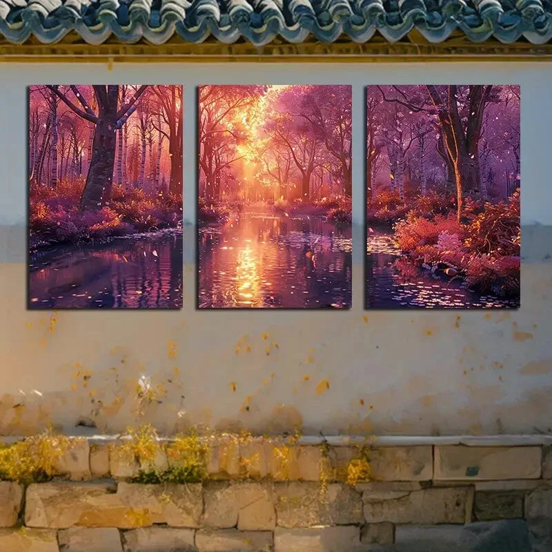 3pcs Serene Forest and Water Reflections Metal Print Ready to Hang Art - Bella Home Decor