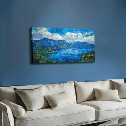 Misty Lake Pine & Teak Wall Art canvas office home room framed 120x60cm