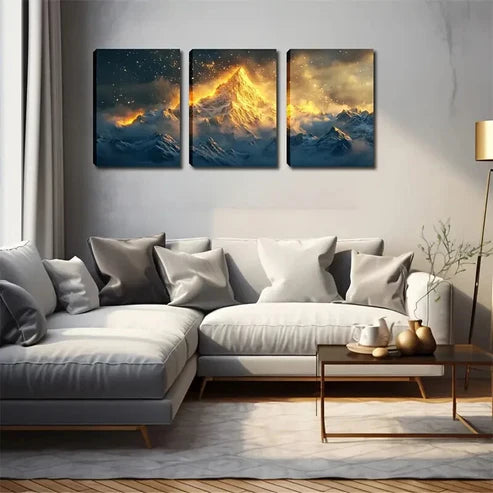 3pcs Clouds Pierced By Golden Light  Wall Art Set Canvas Unframed - High Quality Print 100% Australian Made Wall Canvas - Bella Home Decor