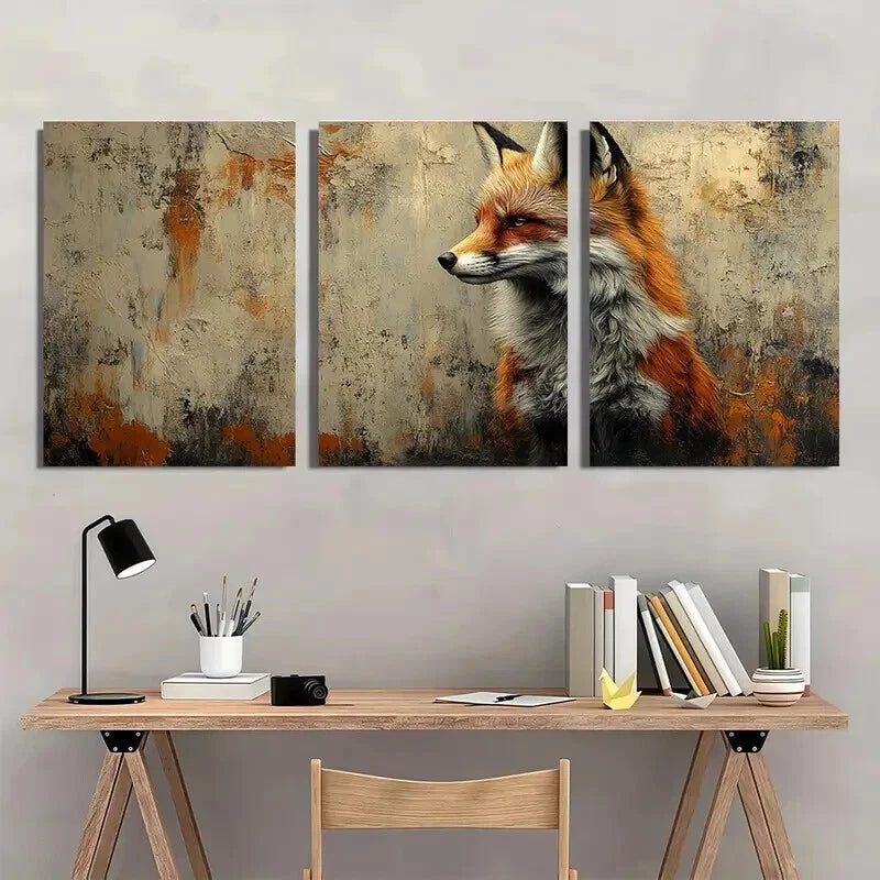 3pcs Vintage Fox Realistic Animal Print Wall Art Set Canvas Framed 60x90cm - High Quality Print 100% Australian Made Wall Canvas Ready to Hang - Bella Home Decor