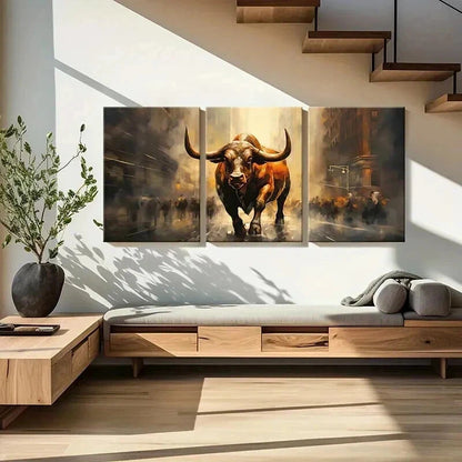 3pcs Abstract Aesthetic Charging Bull Wall Art Set Canvas Framed 60x90cm - High Quality Print 100% Australian Made Wall Canvas Ready to Hang - Bella Home Decor