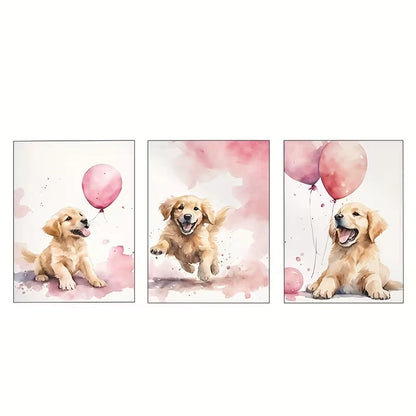 3pcs Golden Retriever Watercolor Paintings  Wall Art Set Canvas Framed 50x70cm - High Quality Print 100% Australian Made Wall Canvas Ready to Hang - Bella Home Decor