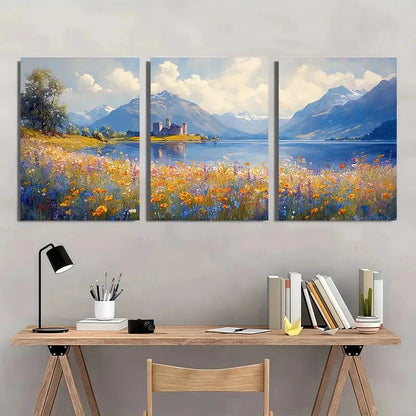 3pcs Scottish Castle Landscape Art Prints Metal Print Ready to Hang Art