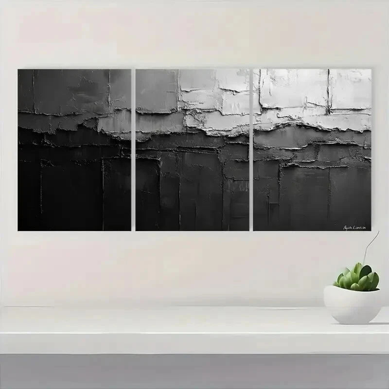 3pcs Black and White Abstract Texture Metal Print Ready to Hang Art - Bella Home Decor