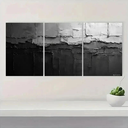 3pcs Black and White Abstract Texture Metal Print Ready to Hang Art - Bella Home Decor