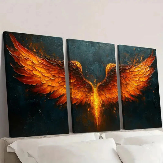 3pcs Huge Abstract Wings Flaming Framed Wall Art Set Canvas Framed 50x70cm - High Quality Print 100% Australian Made Wall Canvas Ready to Hang