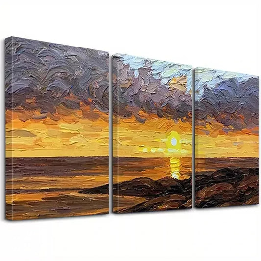 3pcs Minimalist Abstract Sunrise and Seascape Wall Art Set Canvas Framed 50x70cm - High Quality Print 100% Australian Made Wall Canvas Ready to Hang