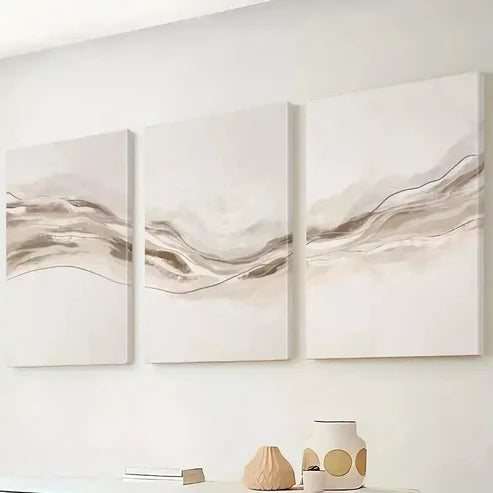 3pcs Beige Wavy Lines Artwork  Art Set Canvas Unframed - High Quality Print 100% Australian Made Wall Canvas - Bella Home Decor