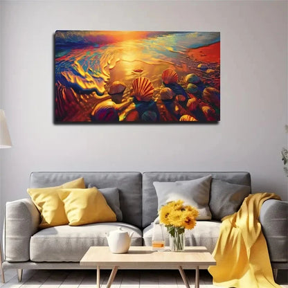 Seashells & Sunshine Wall Art Canvas Office Home Room Framed 120x60cm
