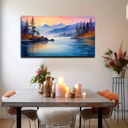 Tranquil Lake & Mountain Sunset Wall Art Canvas Office Home Room Framed 120x60cm