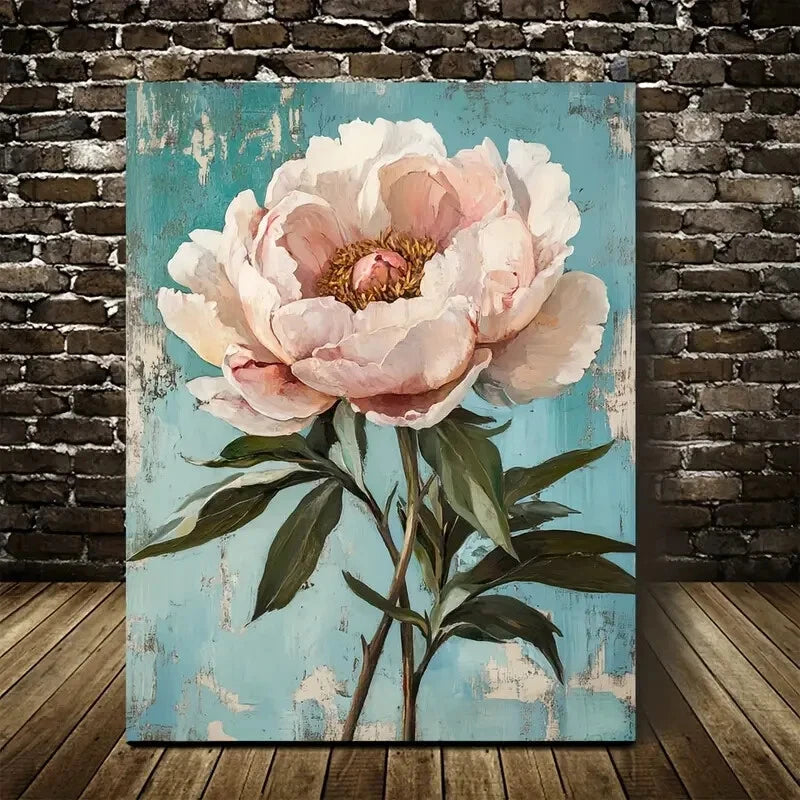 Vibrant Pink & White Blooms on Blue Green Background 40x60cm Metal Print Ready to Hang - Bella Home Decor
