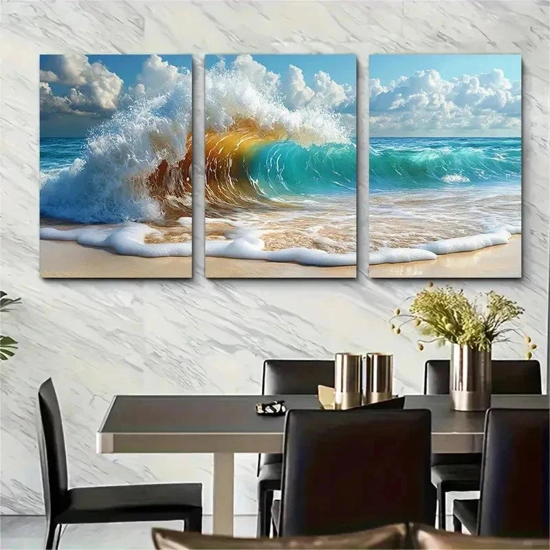 3pcs Summer Seascape Decor Beachy Perfect Wall Art Set Canvas Framed 50x70cm - High Quality Print 100% Australian Made Wall Canvas Ready to Hang