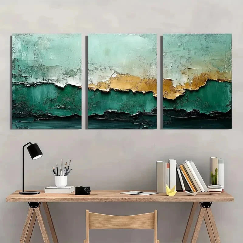 3pcs Abstract Green & Grey Minimalist Wabi Sabi Metal Print Ready to Hang Art - Bella Home Decor
