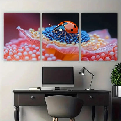 3pcs Anemone Flower with Curious Ladybug Metal Print Ready to Hang Art - Bella Home Decor