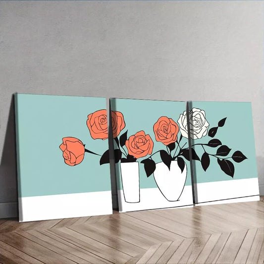 3pcs Deco Modern Floral Canvas Wall Art Set Canvas Framed 50x70cm - High Quality Print 100% Australian Made Wall Canvas Ready to Hang