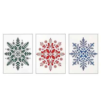 3pcs Red, Green & Blue Snowflake  Wall Art Set Canvas Framed 40x60cm - High Quality Print 100% Australian Made Wall Canvas Ready to Hang