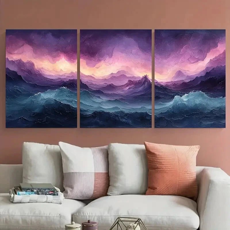 3pcs Enchanting Pink and Teal Coastal Magical Sea Metal Print Ready to Hang Art - Bella Home Decor