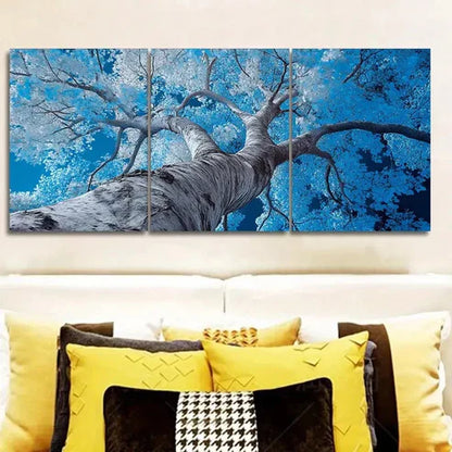 3pcs Vibrant Blue Poplar Tree with Sunlit Leaves Wall Art Set Canvas Unframed - High Quality Print 100% Australian Made Wall Canvas