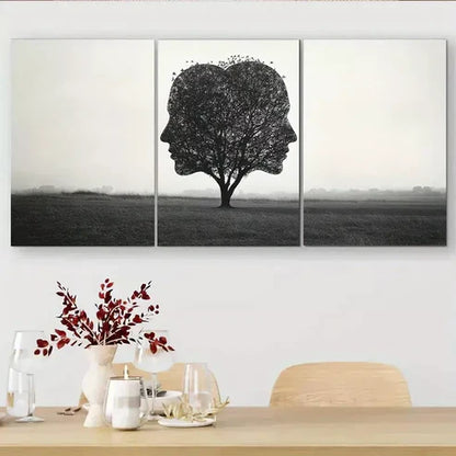 3 PCS Silhouette Tree In Head Triptych Wall Art Set Canvas Unframed - High Quality Print 100% Australian Made Wall Canvas - Bella Home Decor