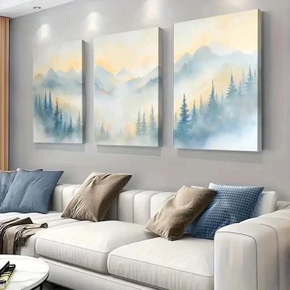 3pcs Misty Mountain Forest Sunrise Perfect Wall Art Canvas Unframed – High Quality Print 100% Australian Made Wall Canvas